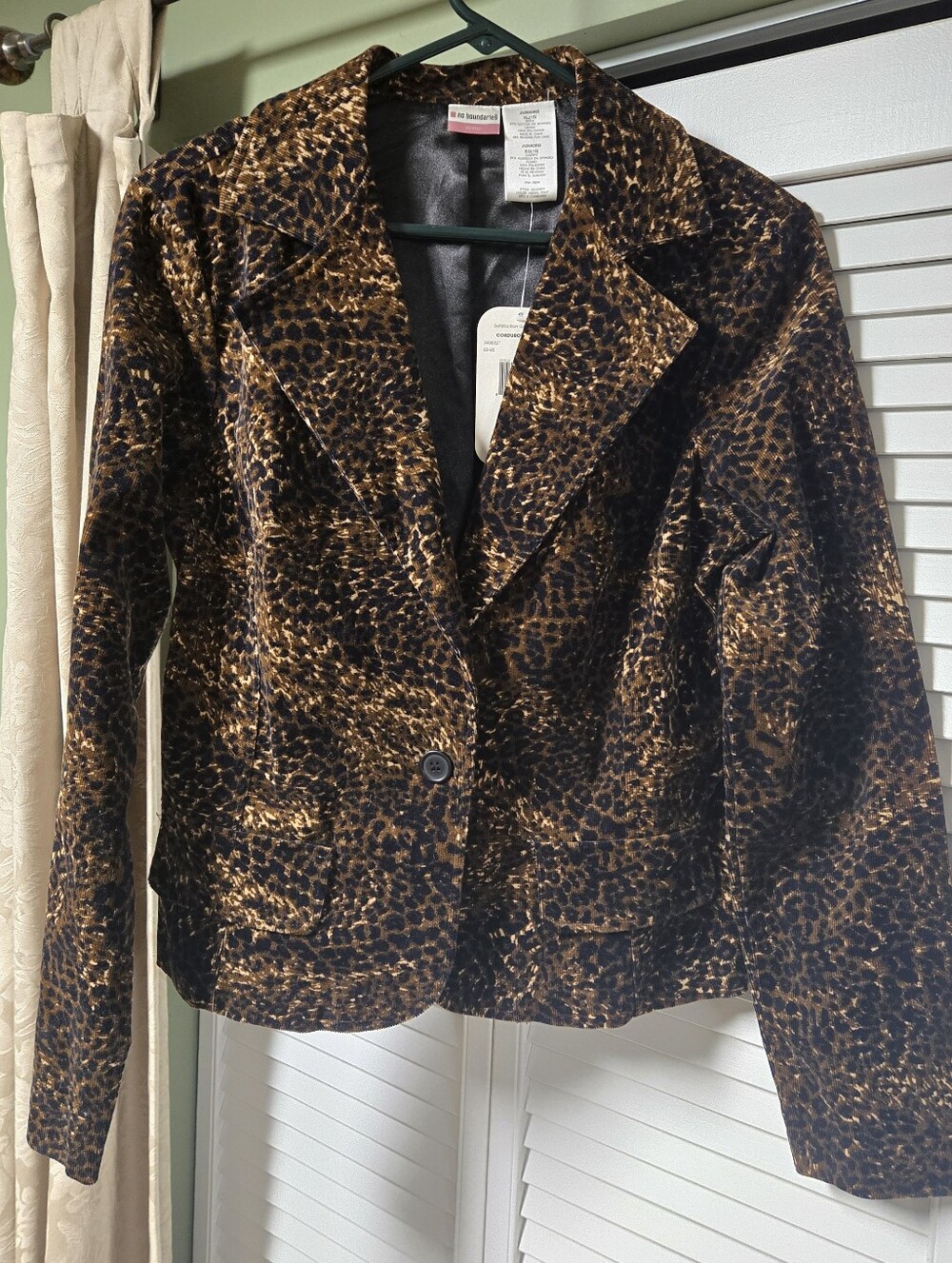 NWT Vintage Y2K No Boundaries Leopard Print Corduroy Blazer Jacket Juniors XL 15 - Picture 2 of 7